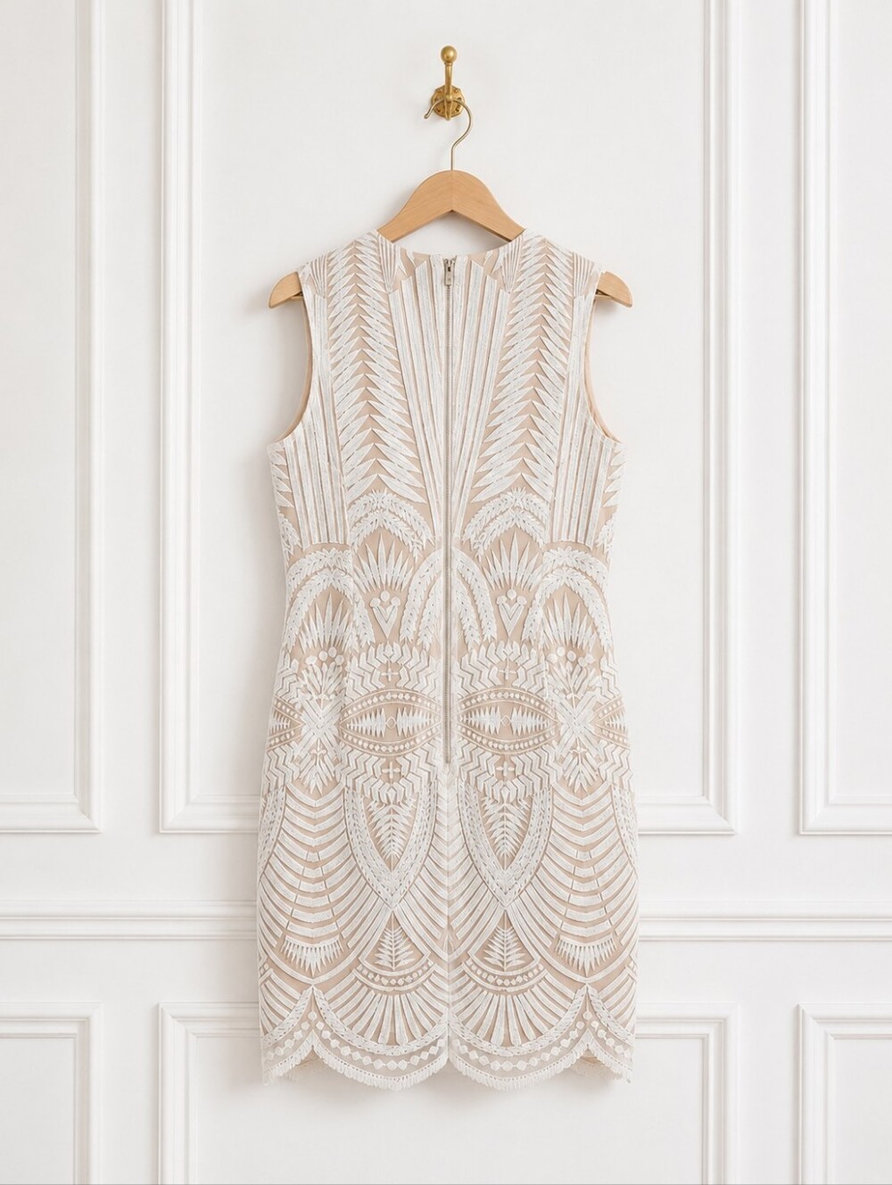 Bardot Lace Sheath Dress Size 10 | Embroidered Nude & Ivory Cocktail Wedding - Picture 6 of 8